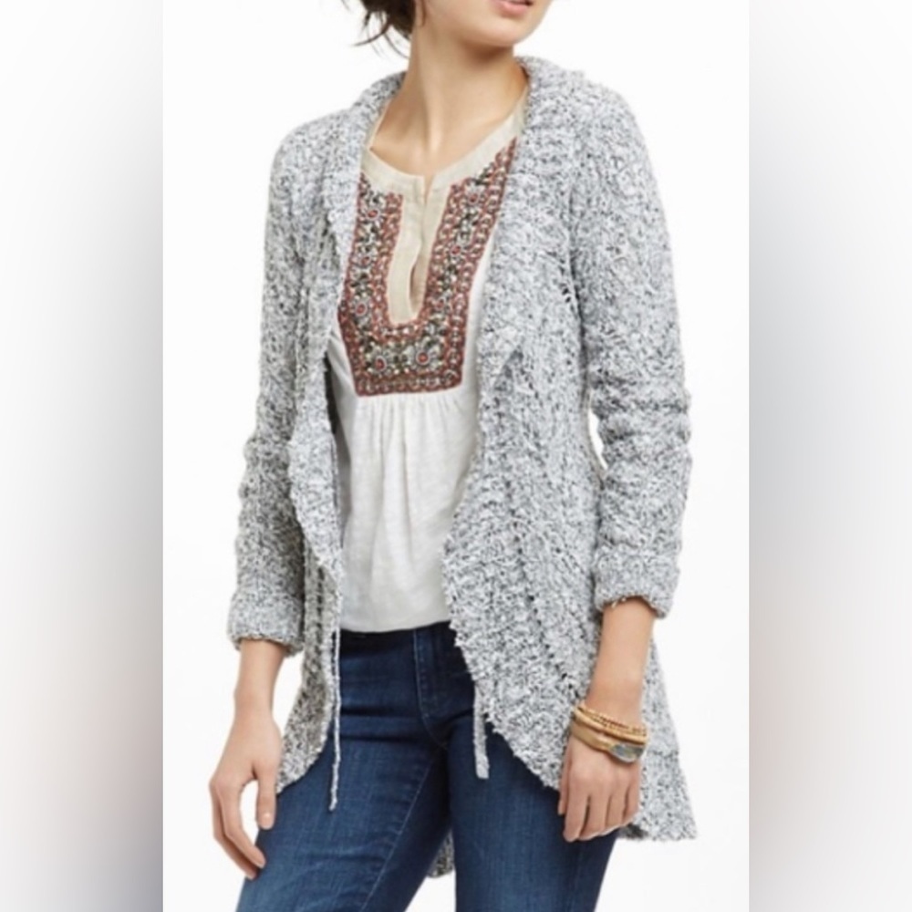 Anthropologie Knitted & Knotted Emmaline Tie Front Marled Cardigan Sweater Sz S